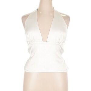 Zara size XL Elegant Ivory White satin Top open tie back halter deep V